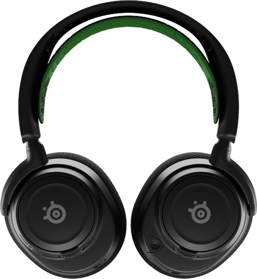 Casque audio noir supra-auriculaire avec bandeau vert. Les écouteurs portent le logo de la marque.