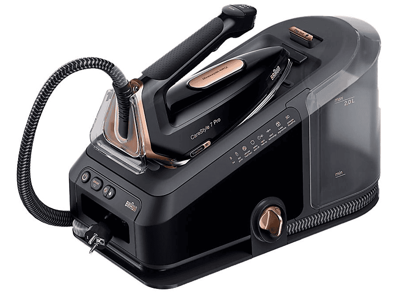 Braun IS 7286BK Care Style 7 Pro Dampfbügelstation (8 bar, 2700 Watt, 2 l Wassertank, Schwarz/Kupfer)