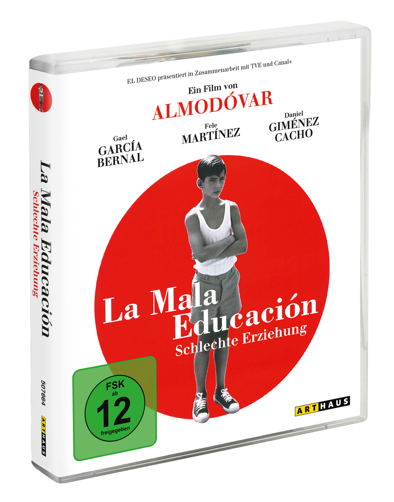 DVD-Hülle mit einem Jungenbild auf der Vorderseite, Filmtitel auf Spanisch und Namen von Regisseur und Schauspielern.