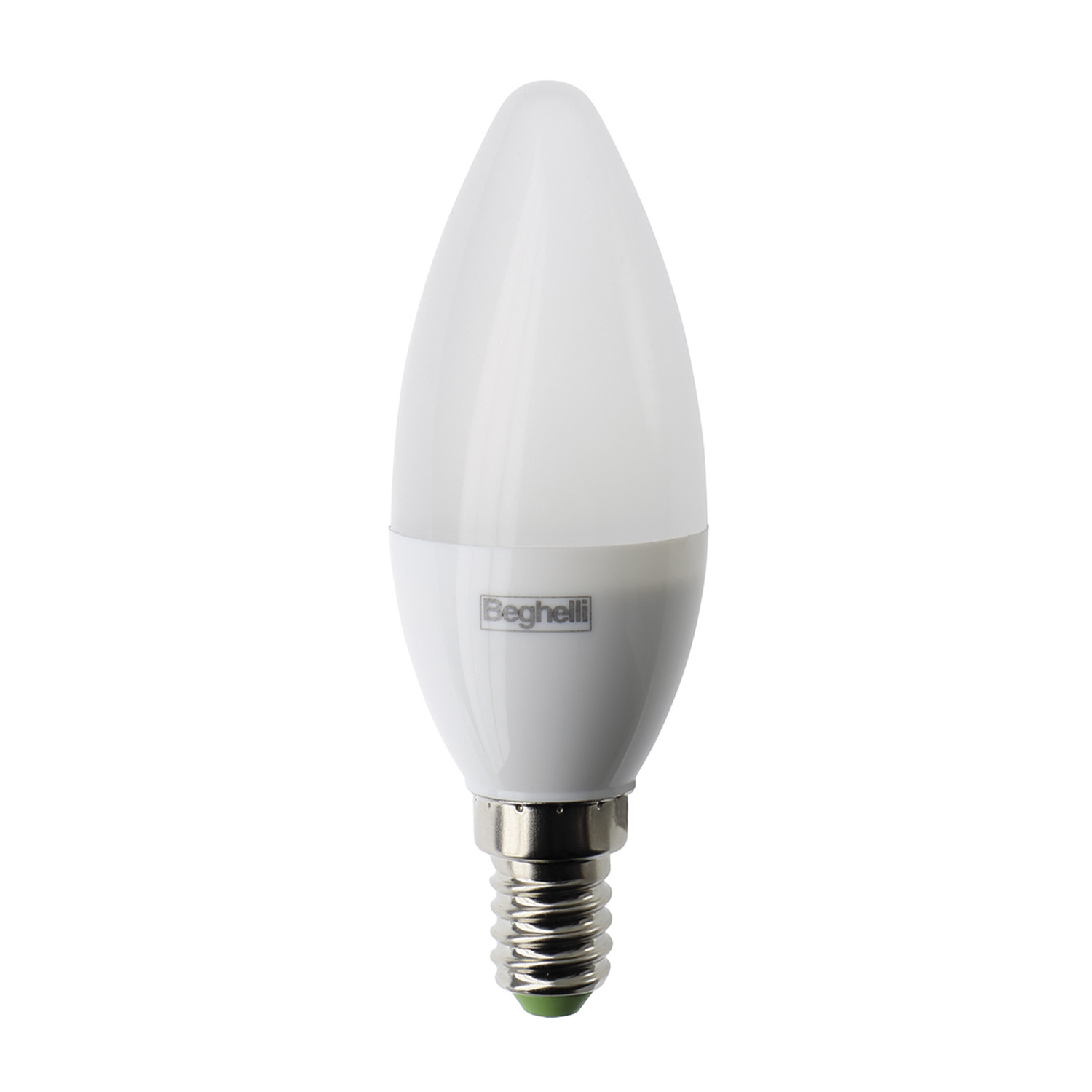 Una lampadina bianca e trasparente è mostrata su uno sfondo bianco.