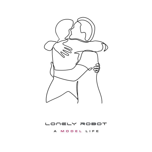 Vonalrajz két ölelkező emberről. A szöveg alatt: 'Lonely Robot, A Model Life'.