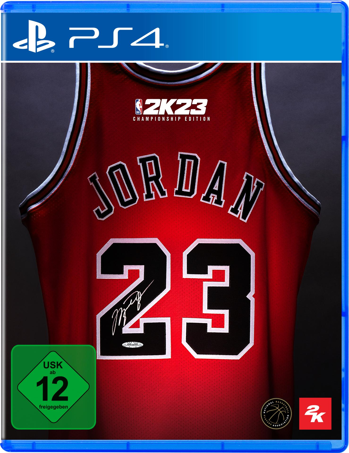 PS4-Spielbox für NBA 2K23 Championship Edition, mit rotem Jordan-Trikot mit Unterschrift.