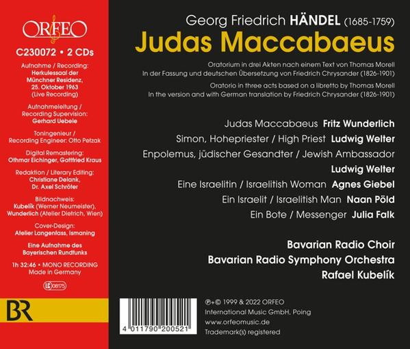 Wunderlich/Welter/Giebel/Pöld/Falk/Kubelik/BRSO - Händel: Judas Maccabaeus  - (CD)