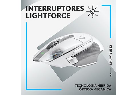Ratón gaming - Logitech G G502 X Lightspeed, Inalámbrico, 25.600 ppp, Interruptores Lightforce, DPI ajustable, Carga USB-C, Blanco