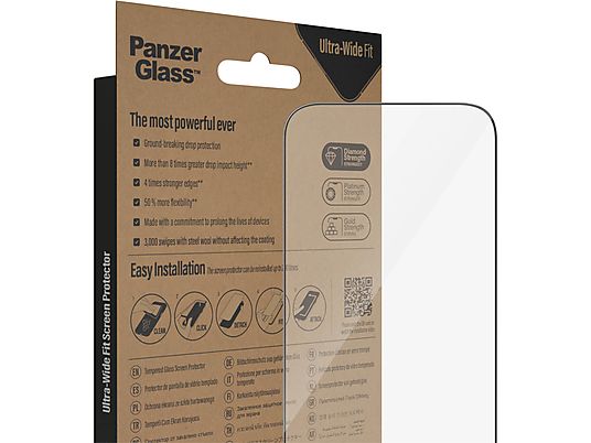 PANZERGLASS Apple iPhone (2022) Pro 6.1 UWF - Anti-Bacterial with EasyAligner screenprotector