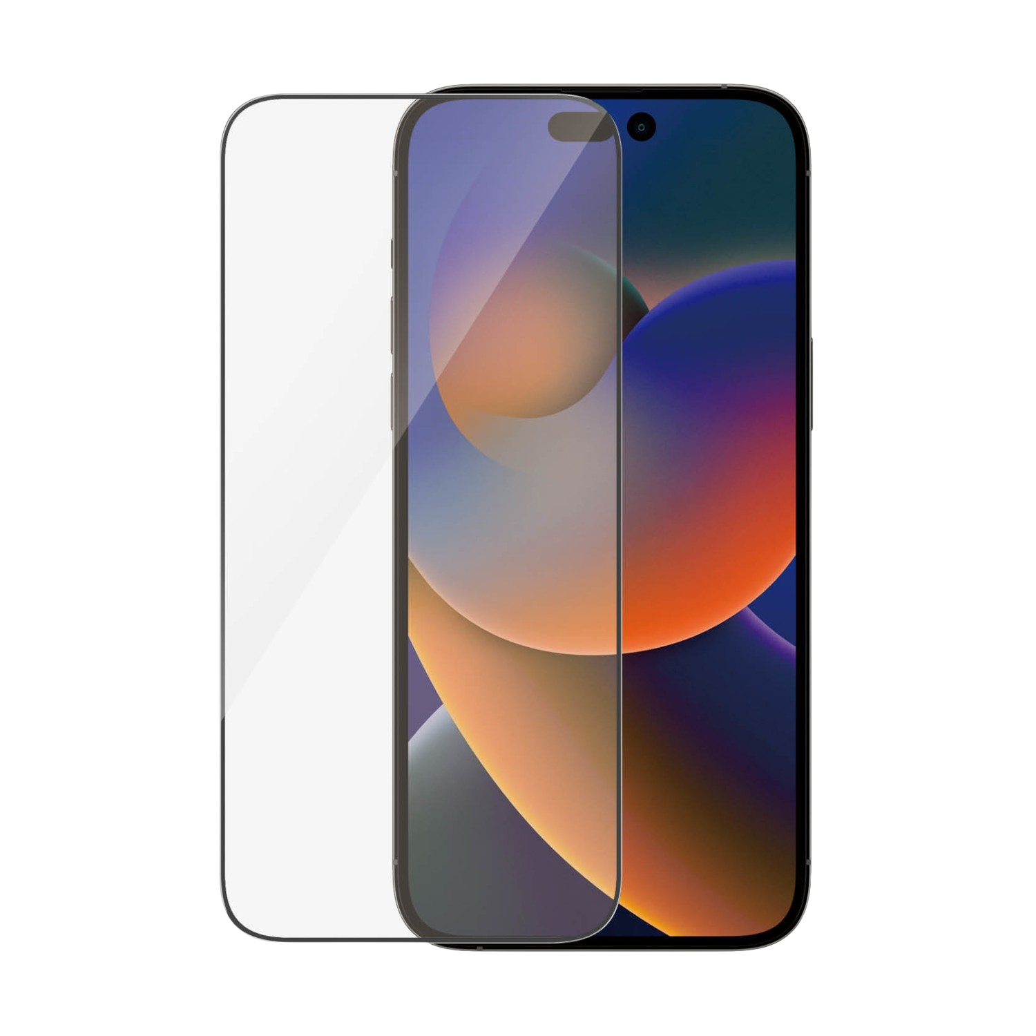 Twee telefoonschermbeschermers, een op een telefoon, de andere los. Transparant.