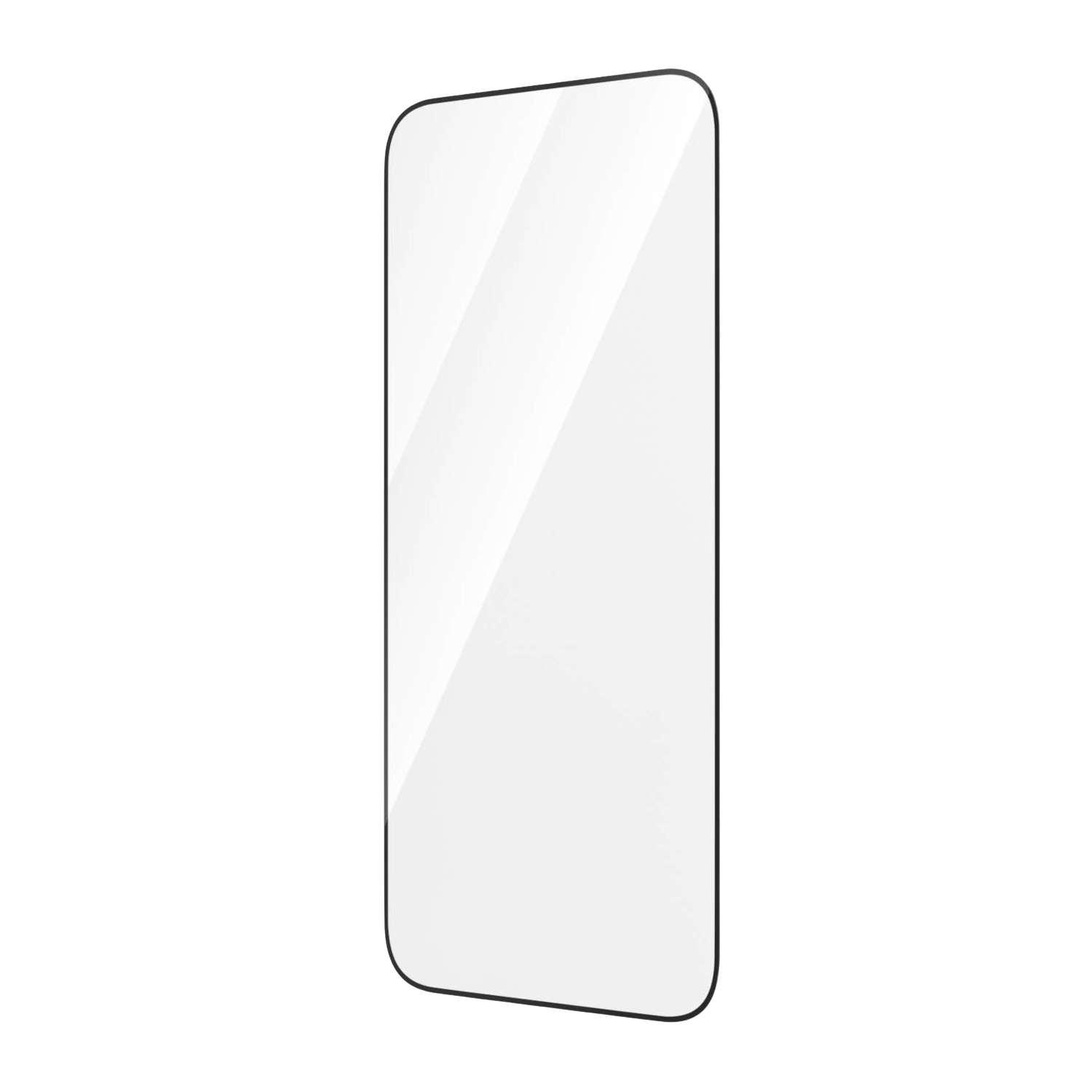 Een witte schermbeschermer op een zwarte achtergrond, met een reflecterend oppervlak.