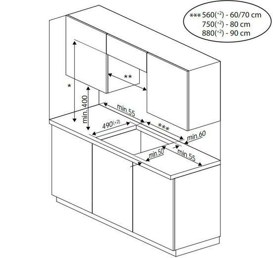 Küchenschrankdiagramm mit Maßen, weißer Hintergrund.