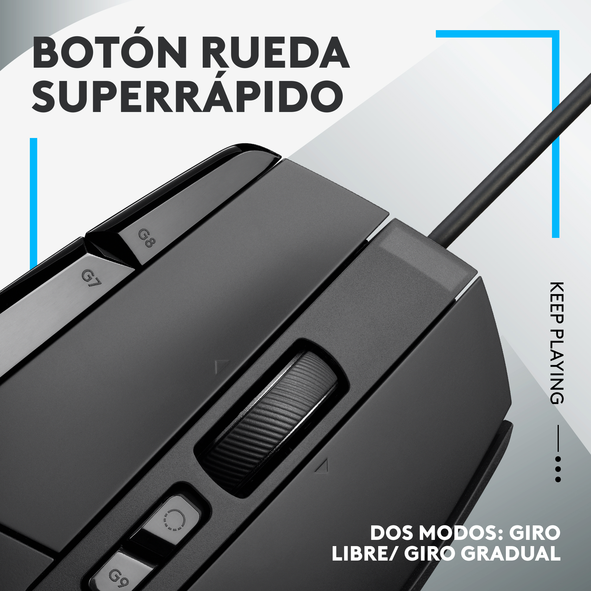 Primer plano de un ratón negro con rueda de desplazamiento y botones laterales.
