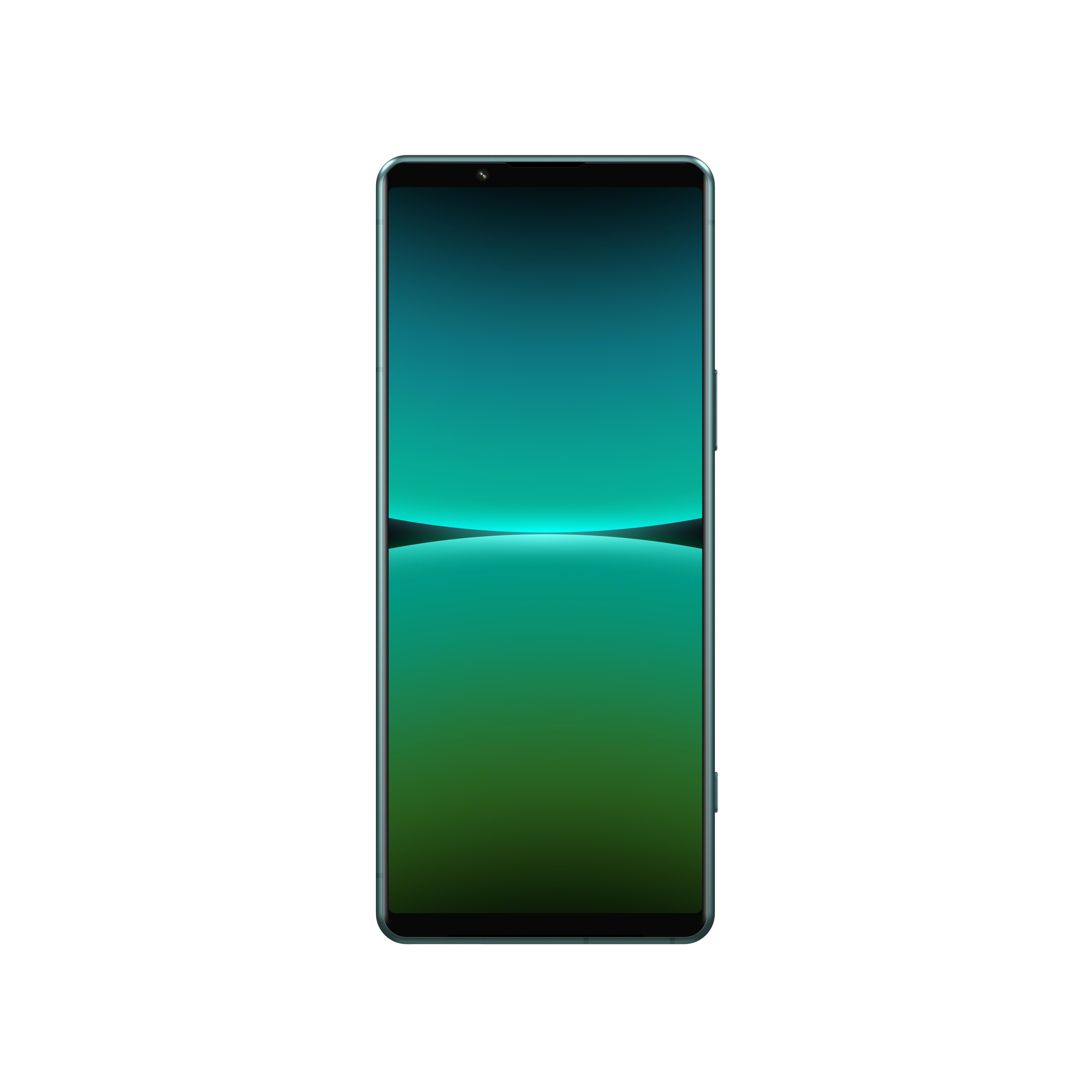 Grünes und schwarzes Smartphone, vertikal, Bildschirm an.