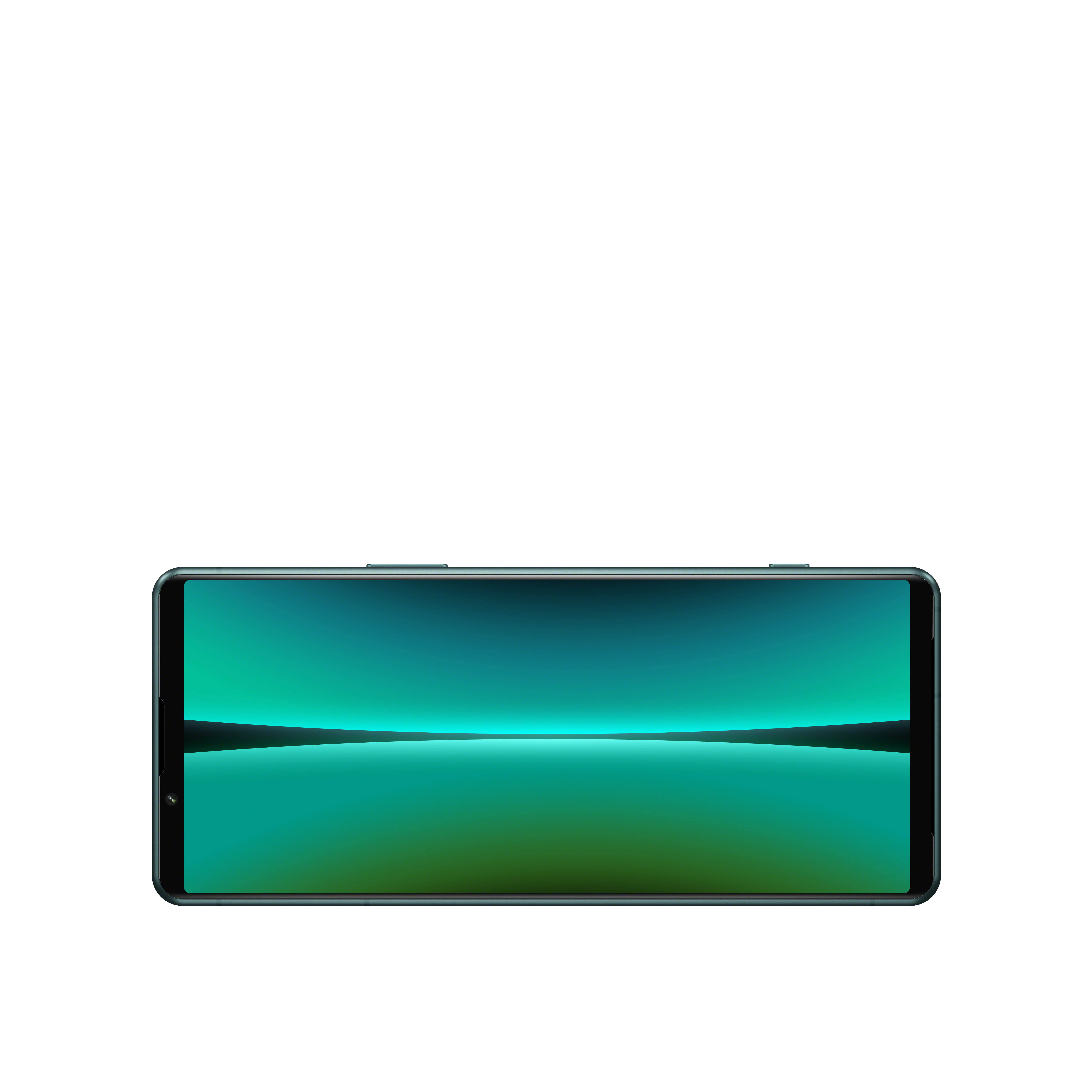 Smartphone mit grün-blauem Farbverlauf-Bildschirm. Weißer Hintergrund.