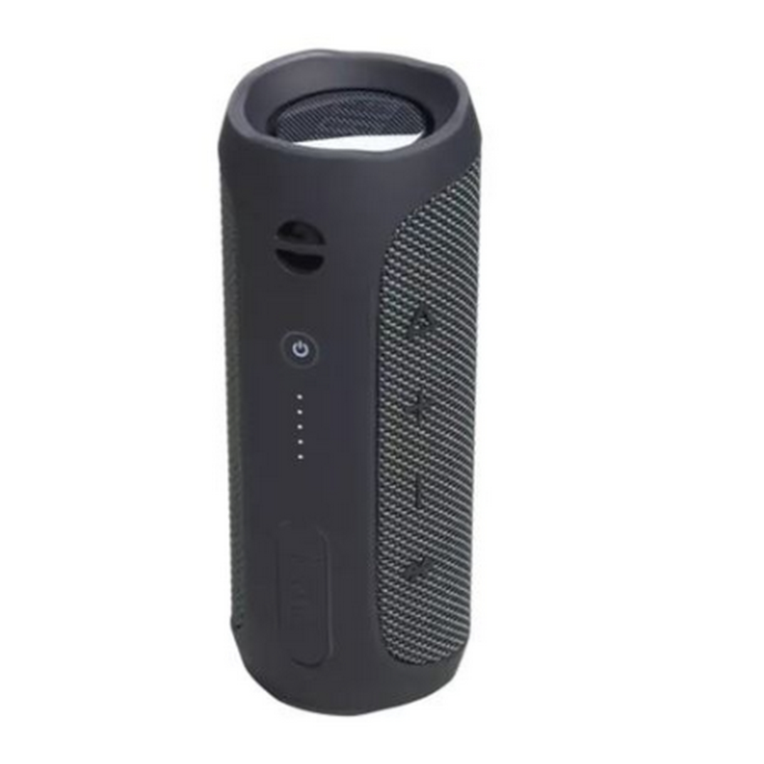 Un altavoz cilíndrico negro con botones y luces indicadoras.