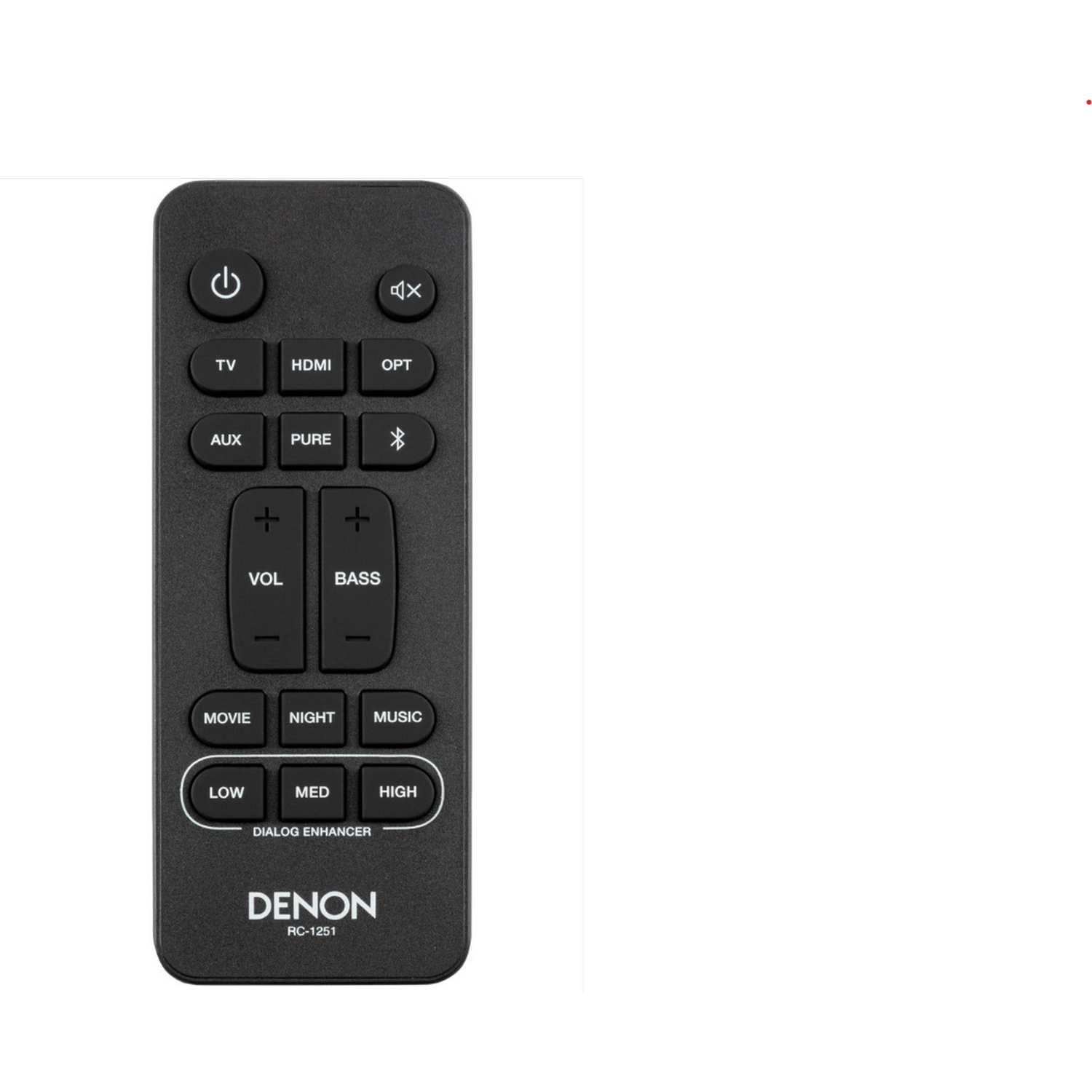 Mando a distancia negro con botones para TV, HDMI, AUX y volumen.