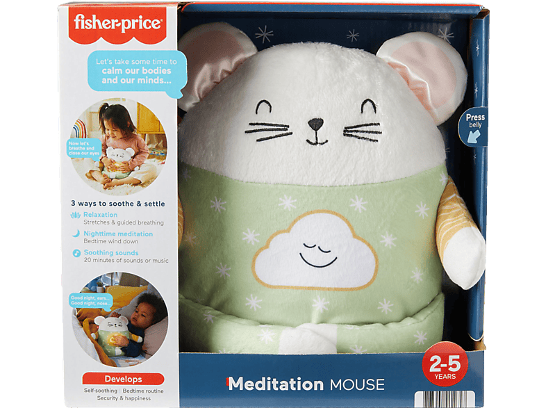 FISHER PRICE Meditations-Maus, Einschlafhilfe mit Nachtlicht Plüschfigur & Mehrfarbig Musik