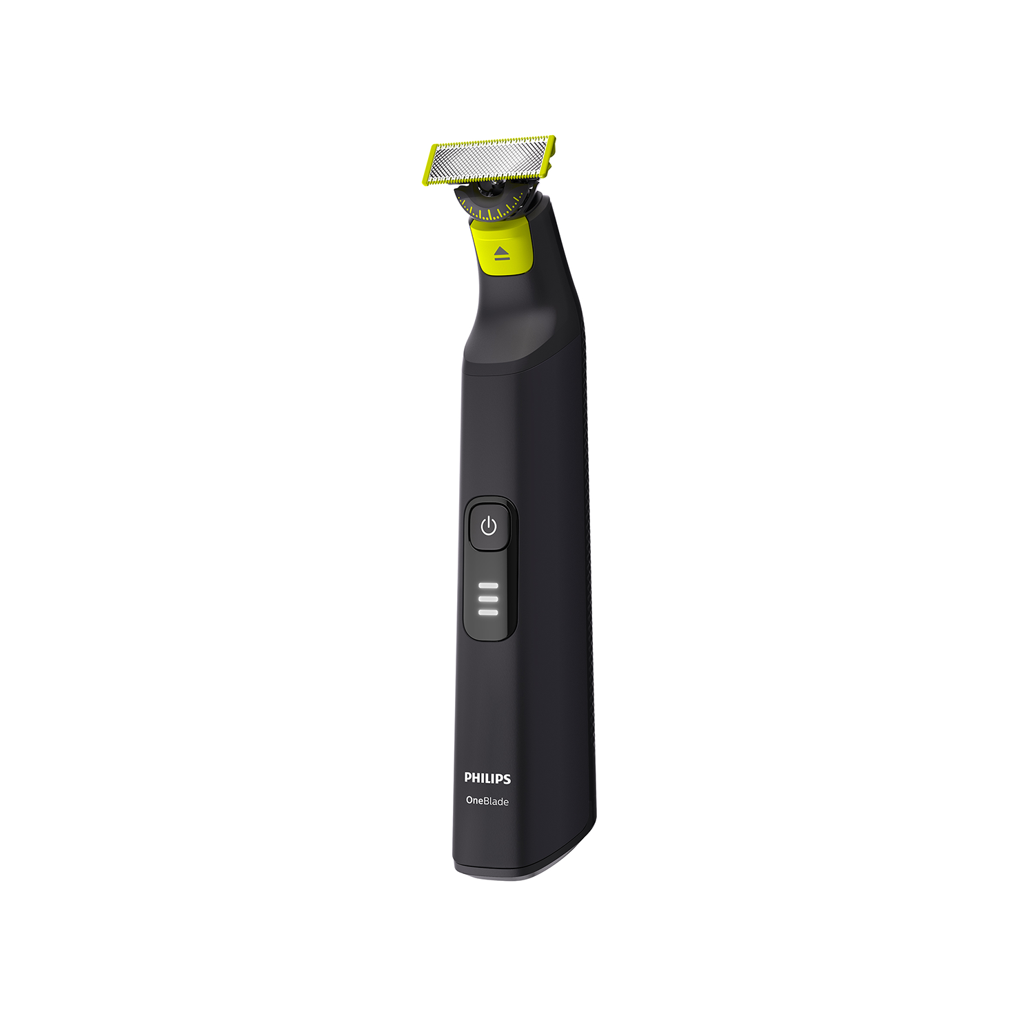 Zwarte en neon groene Philips OneBlade elektrische scheerapparaat.