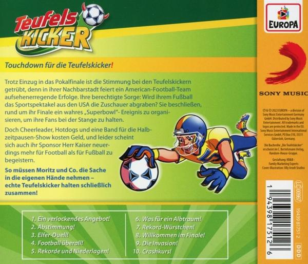 Rückseite einer DVD, Cartoon-Footballspieler. Der Hintergrund ist weiß.