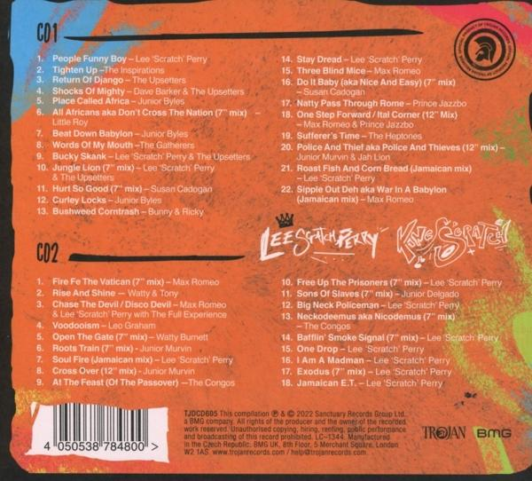 CD-Rückseite mit Titelliste. Text auf braunem und orangefarbenem Hintergrund. Trojan BMG Logo.