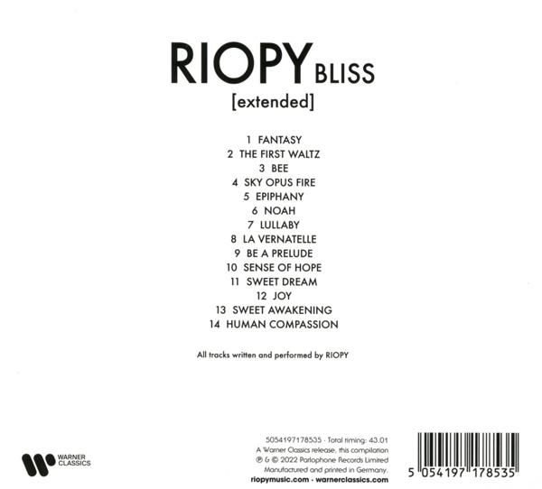 Albumcover mit Trackliste von RIOPY, weißer Text auf schwarzem Hintergrund.