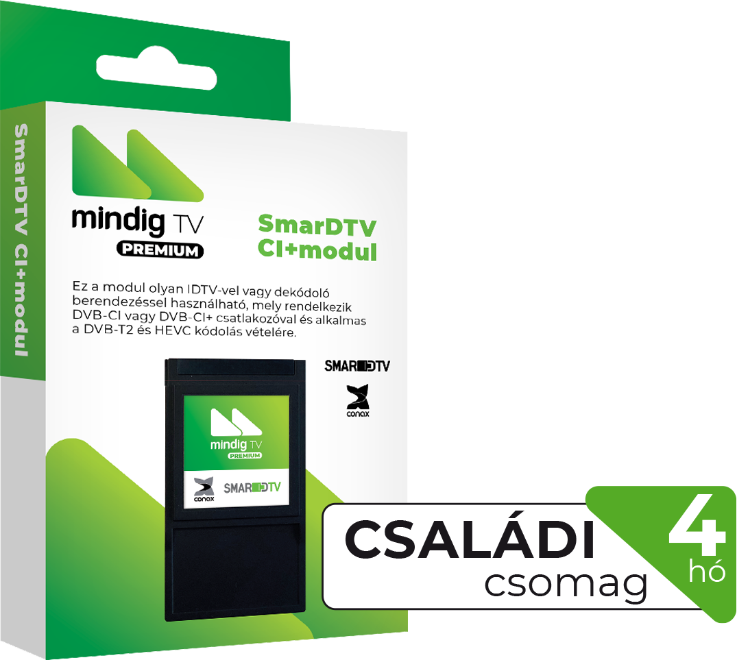 MINDIG TV PRÉMIUM Családi csomag CI+ Modullal 4 hó Előre fizetett szolgáltatás