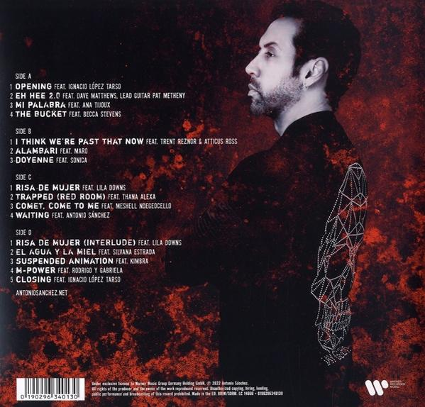 Albumcover: Mann im schwarzen Hemd, Profilansicht. Roter Hintergrund mit Titelliste.