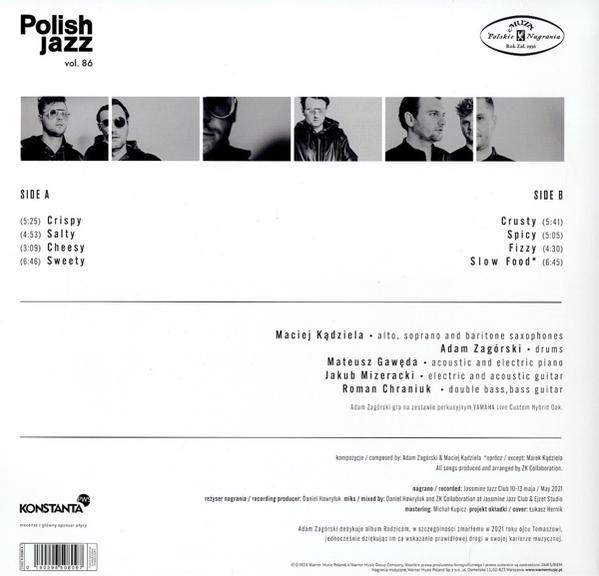 Rückseite einer polnischen Jazzplatte mit Text und Bandmitgliedern.