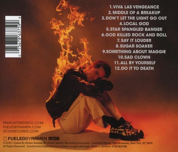 Albumcover eines Mannes vor Flammen, Albumtitel und Titelliste sind sichtbar.