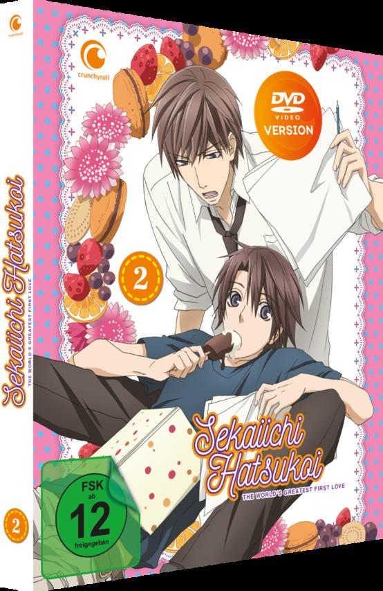 Anime-DVD-Cover: zwei Männer, farbenfrohes Essen und Blumen, rosa Hintergrund, japanischer Text.