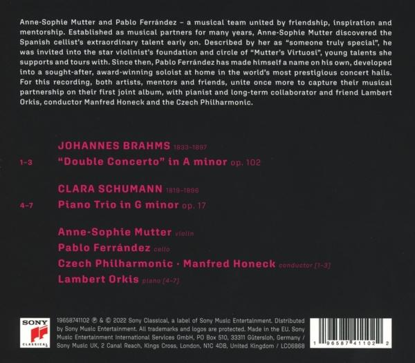 CD-Cover mit Text. Enthält ein Brahms- und Schumann-Doppelkonzert.