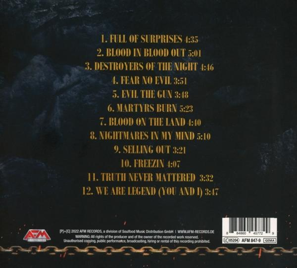 Rückseite einer CD-Hülle mit Titelliste: Songtitel, Spieldauer und Informationen zum Label.