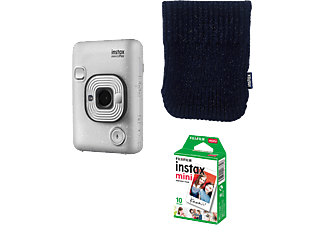 FUJIFILM Instax Mini LiPlay csomag, Stone white - kamera + 10 kép film + zokni tok, kavics fehér (16631758B)