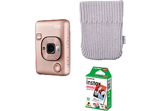 FUJIFILM Instax Mini Liplay csomag, Blush gold - kamera + 10 kép film + zokni tok, rozéarany (16631849B)