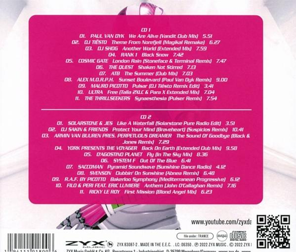 Ein Musikalbumcover mit Titellisten und verschiedenen Logos und Texten.
