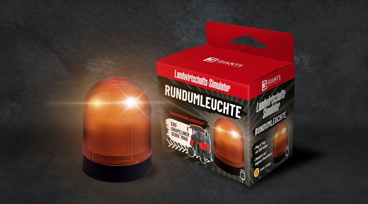 Orangefarbenes Warnlicht mit roter Box auf dunklem Hintergrund.