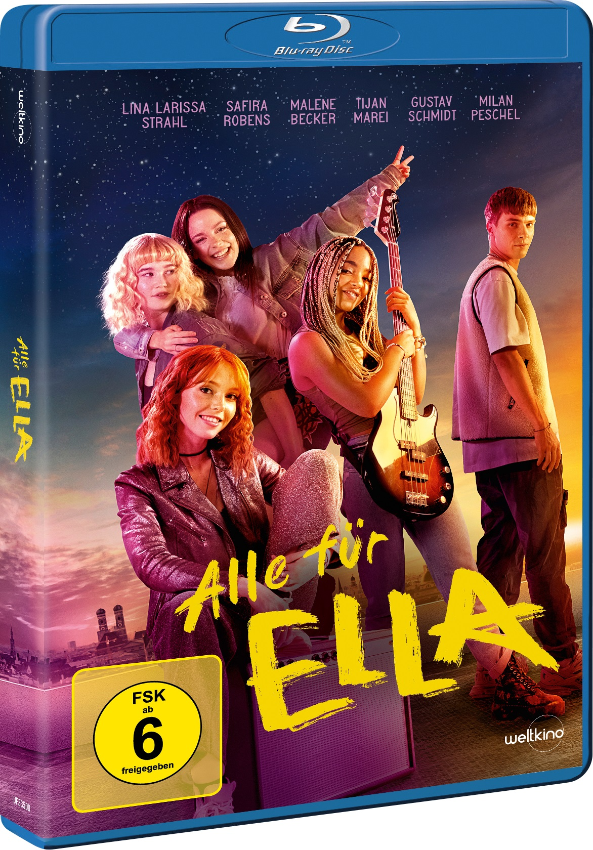 Ein Blu-ray-Cover für den Film 'Alle für Ella' mit einer Gruppe junger Frauen.