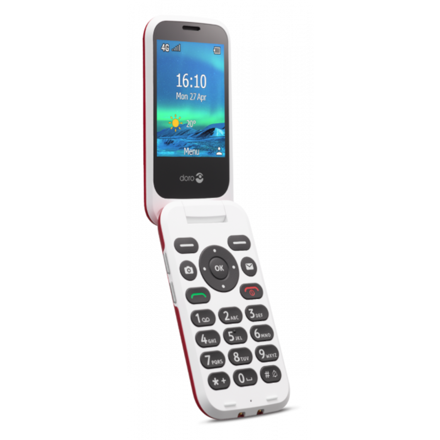 DORO 6820 - 4G Eenvoudige Klaptelefoon (Rood-Wit)