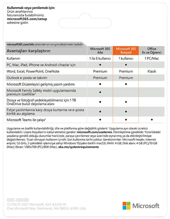 MICROSOFT Office 365 Bireysel 1 Yıl (Dijital İndirilebilir Lisans)
