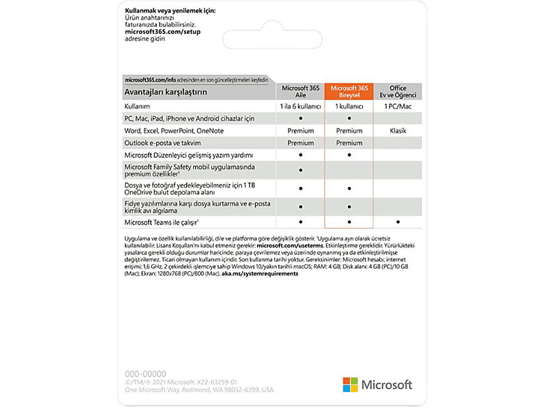 MICROSOFT Office 365 Bireysel 1 Yıl (Dijital İndirilebilir Lisans