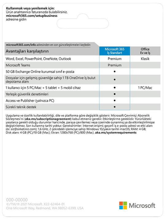 MICROSOFT Office 365 İş Standart 1 Yıl (Dijital İndirilebilir Lisans)