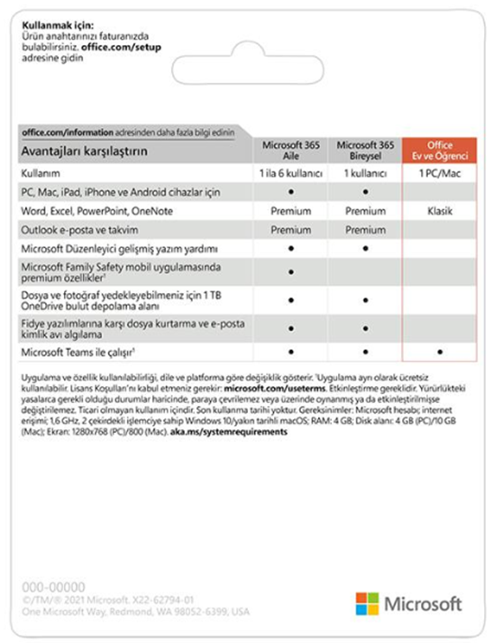 MICROSOFT Office Ev ve Öğrenci 2021 (Dijital İndirilebilir Lisans) 