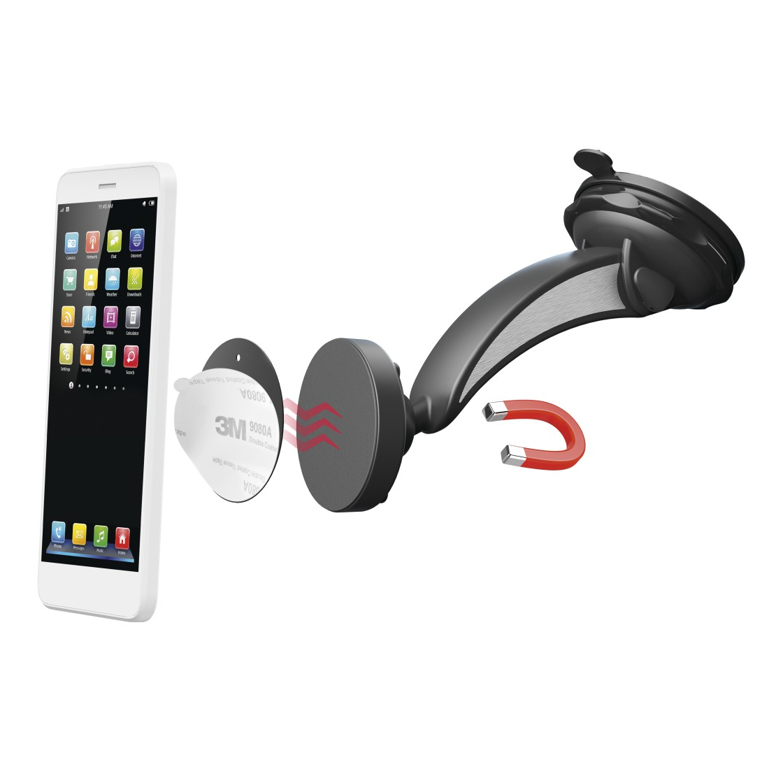 Eine Autotelefonhalterung mit Smartphone und Magnet.