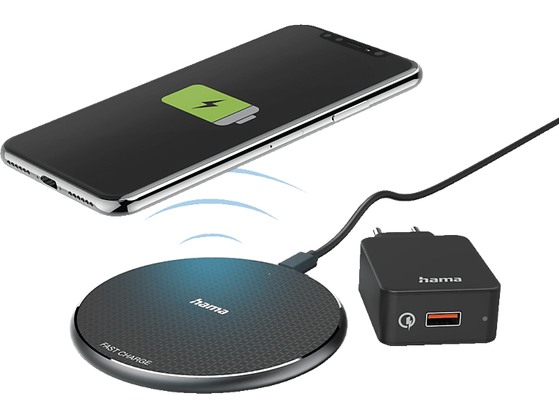 HAMA Wireless Charger Set QI-FC10 Ladegerät Universal 10 Watt, Schwarz