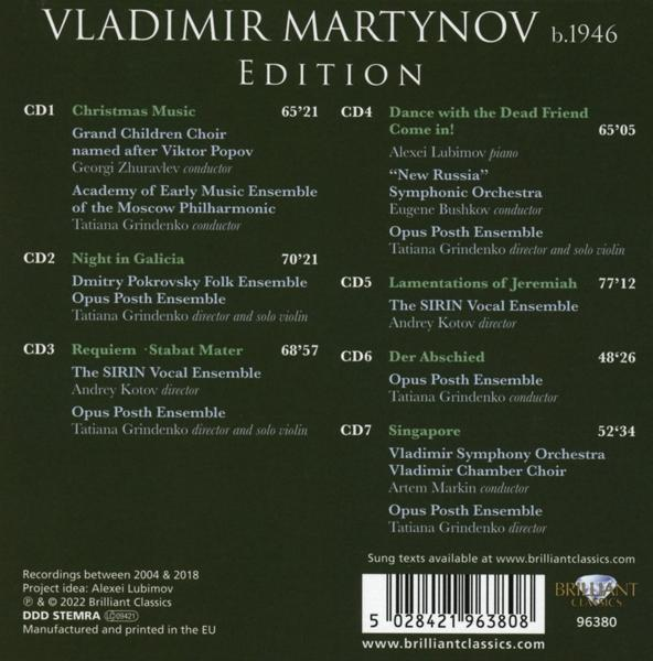 CD-Cover mit Text: Vladimir Martynov b.1946 Edition. Trackliste und Künstlerdetails.