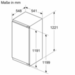 Abmessungen eines Kühlschranks in Millimetern, Seitenansicht.