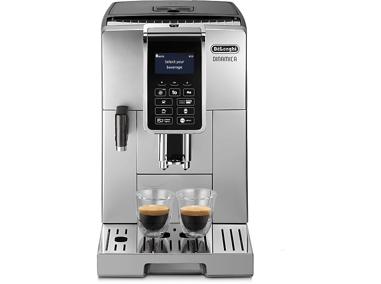 DELONGHI Dinamica ECAM352.57.SB - 6 Kaffeespezialitäten, 4 Direktwahltasten, feiner Milchschaum, einfache Bedienung, Kaffeevollautomat Silber/Schwarz