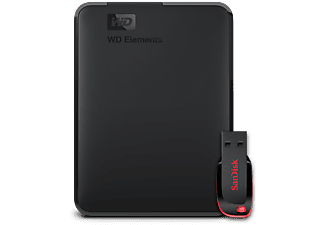 WESTERN DIGITAL Elements Portable + SanDisk Cruzer Blade 32 GB Bundle - Festplatte inkl. USB-Stick (HDD, 1 TB, Schwarz)