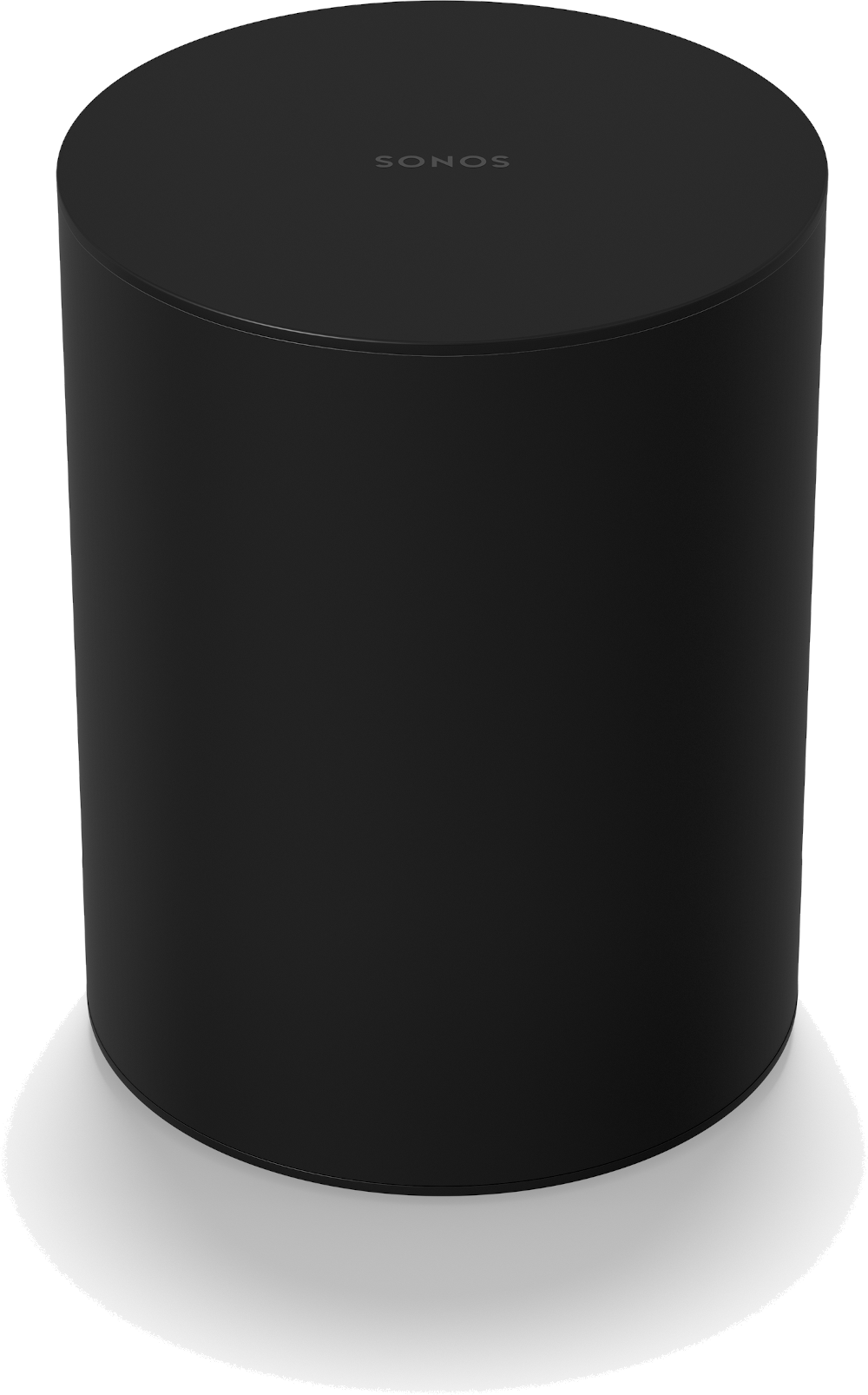 Zwarte Sonos cilinderluidspreker. Sonos-logo staat bovenop.