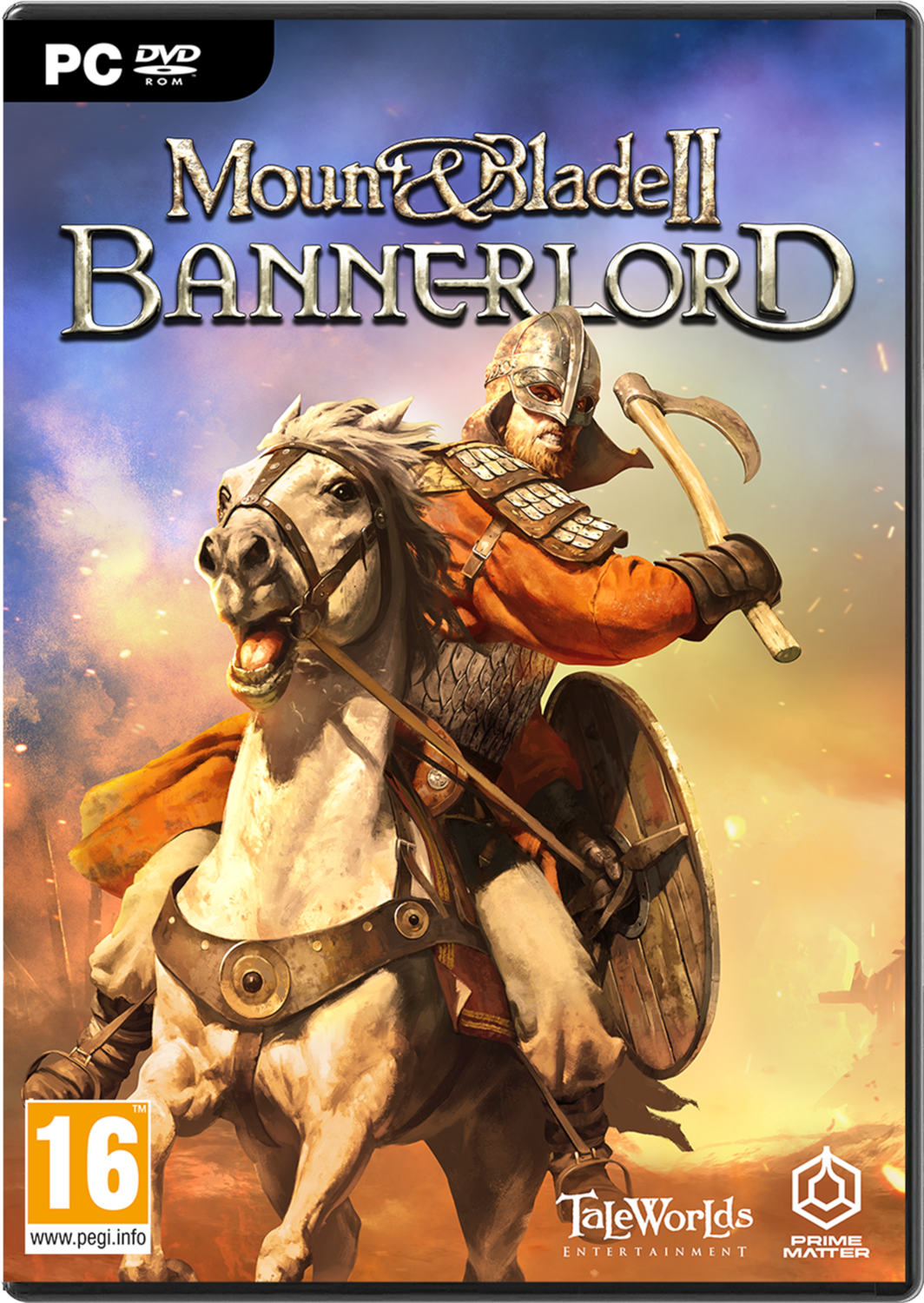 Couverture de jeu : chevalier sur cheval blanc, bannière, bleu, rouge, or, blanc.