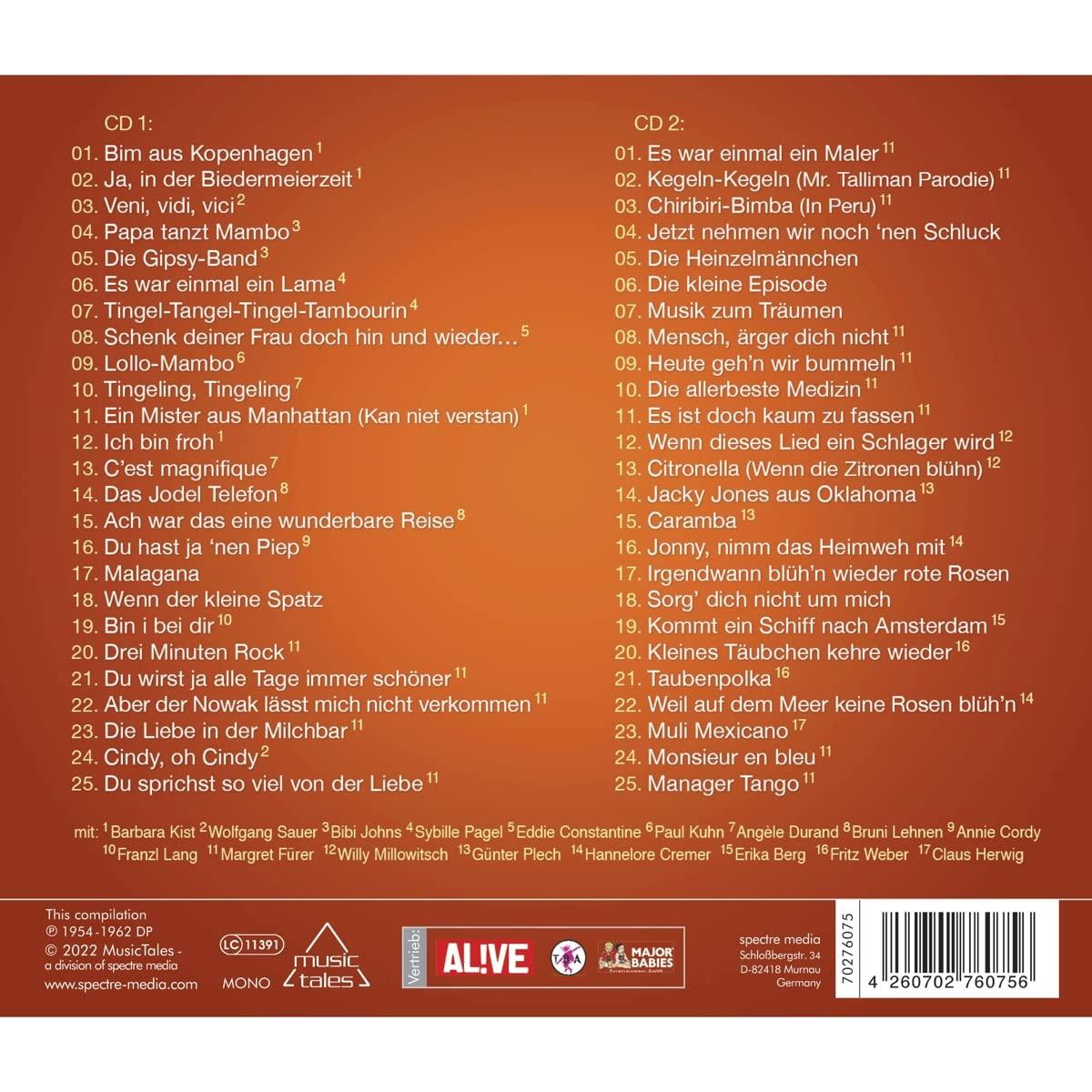 CD-Cover. Text auf Deutsch, mit Logo und Titelliste.
