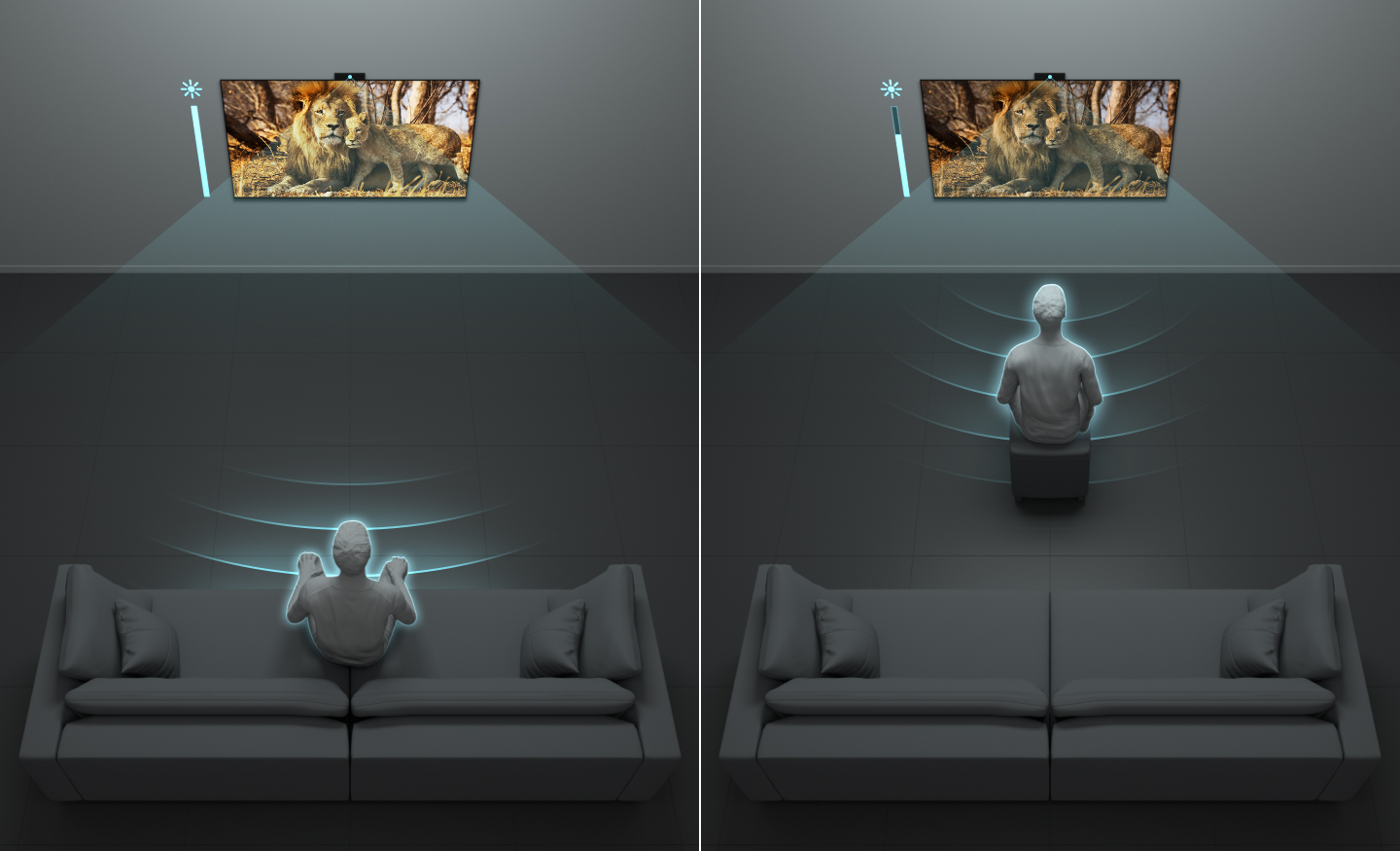 Zwei Illustrationen, eine mit sitzender Person, die andere mit stehender Person.