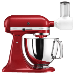 KITCHENAID Veggie Set Artisan 5KSM125EER Küchenmaschine +  5KSMVSA Gemüseschneider Empire Rot (Rührschüsselkapazität: 4,8 l, 300 Watt)